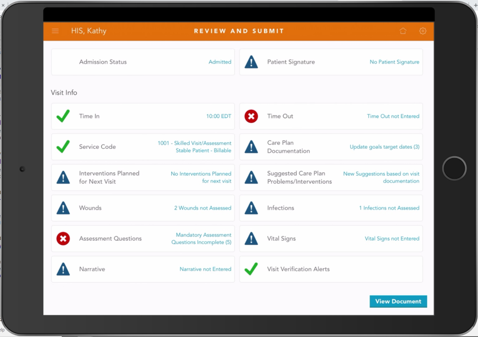 screenshot of MatrixCare Home Health & Hospice